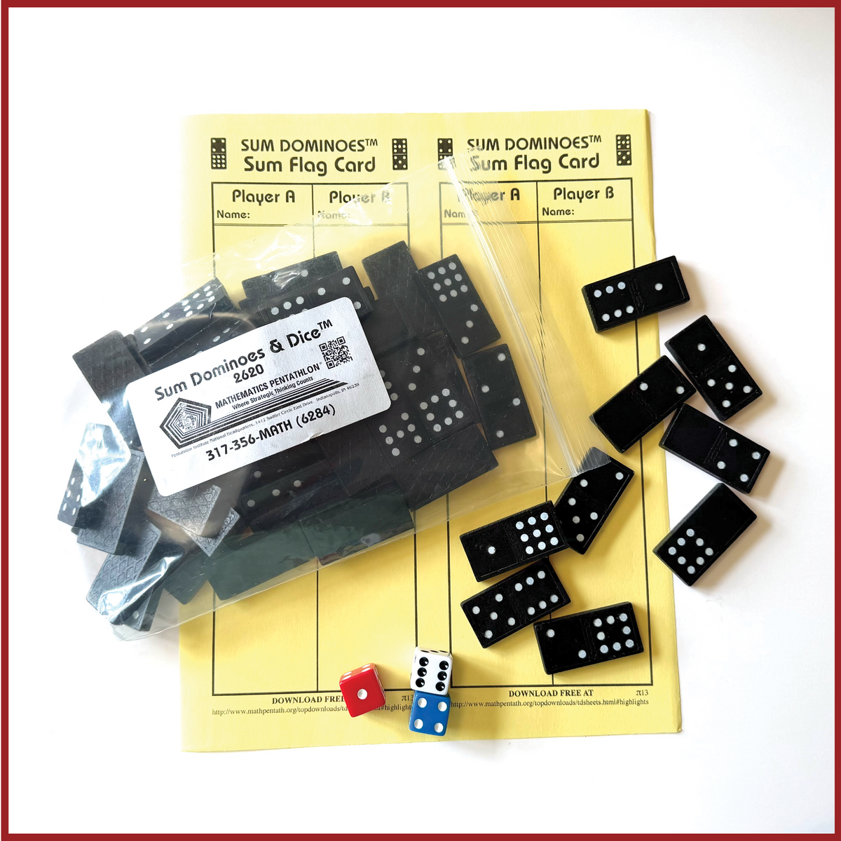 Sum Dominoes & Dice - Game Pieces ONLY